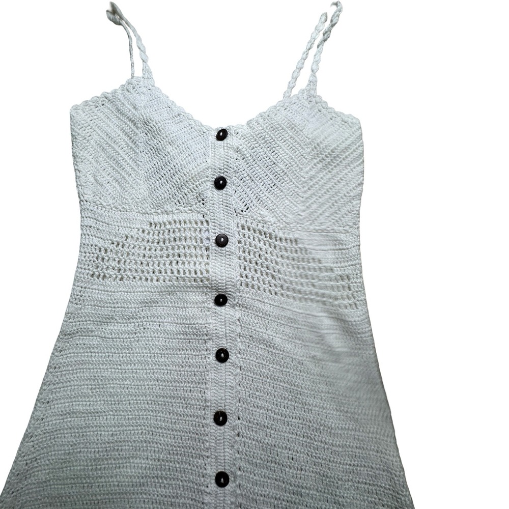 Birdies Crochet Dress M/L White Cotton Button Front Boho Beach Cover Up Women